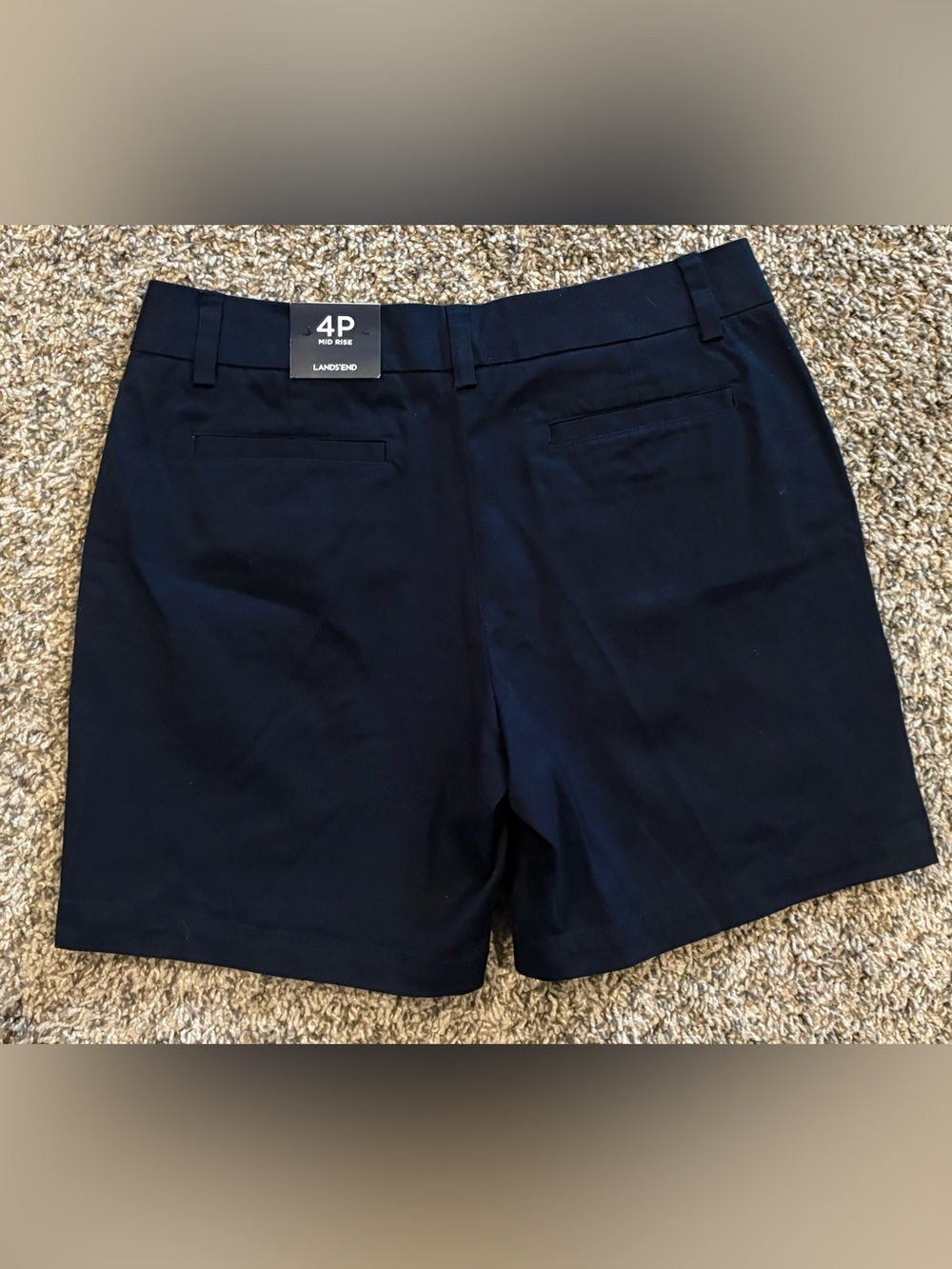 NWT 30” Lands End Women’s Mid Rise Shorts 4 Petite Navy Blue Cotton Chinos